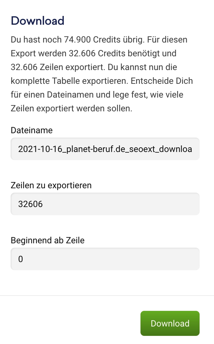 vor dem Download die Anzahl der Zeilen von 32.606 auf 100 begrenzen